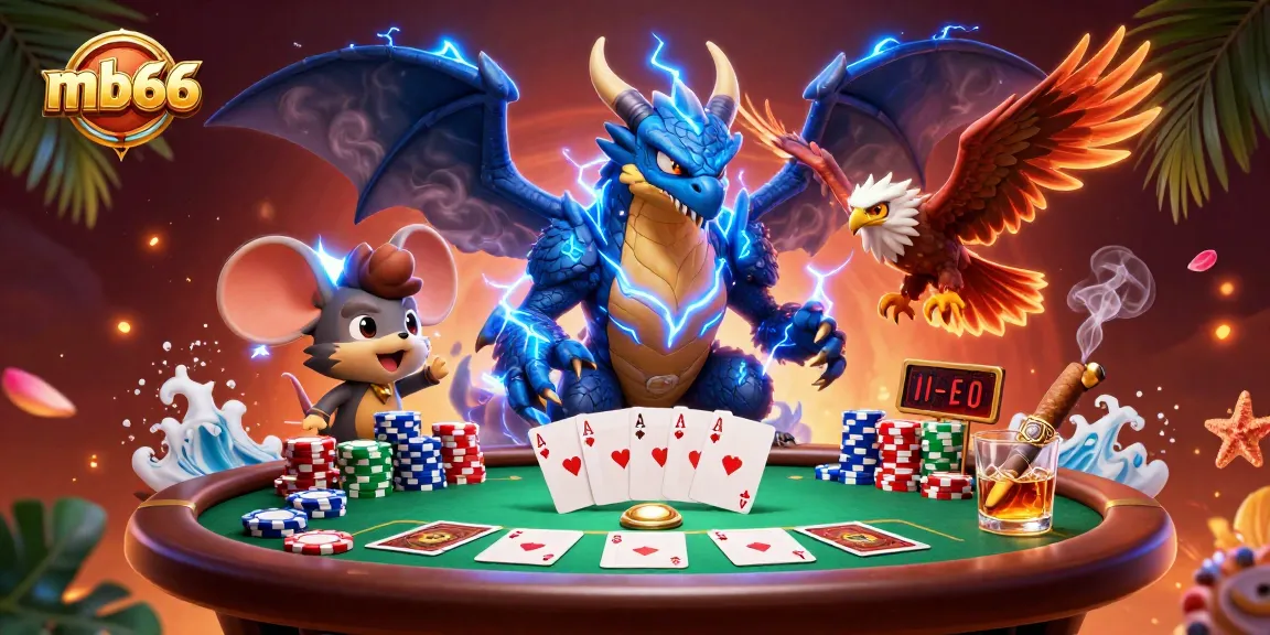 Engage with mb66's thrilling poker action featuring vibrant characters in a dynamic casino scene.