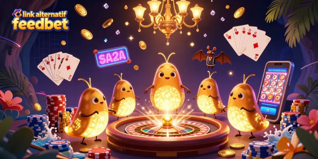 Experience the thrill of link alternatif feedbet with vibrant casino action featuring glowworms and a bat dealer.