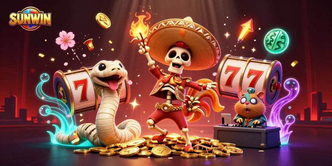 SUNWIN brings excitement with a festive 3D scene of characters celebrating on golden coins