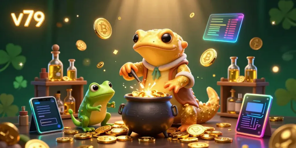 Experience thrilling gameplay at v79 with vibrant casino elements and enchanting alchemical characters.