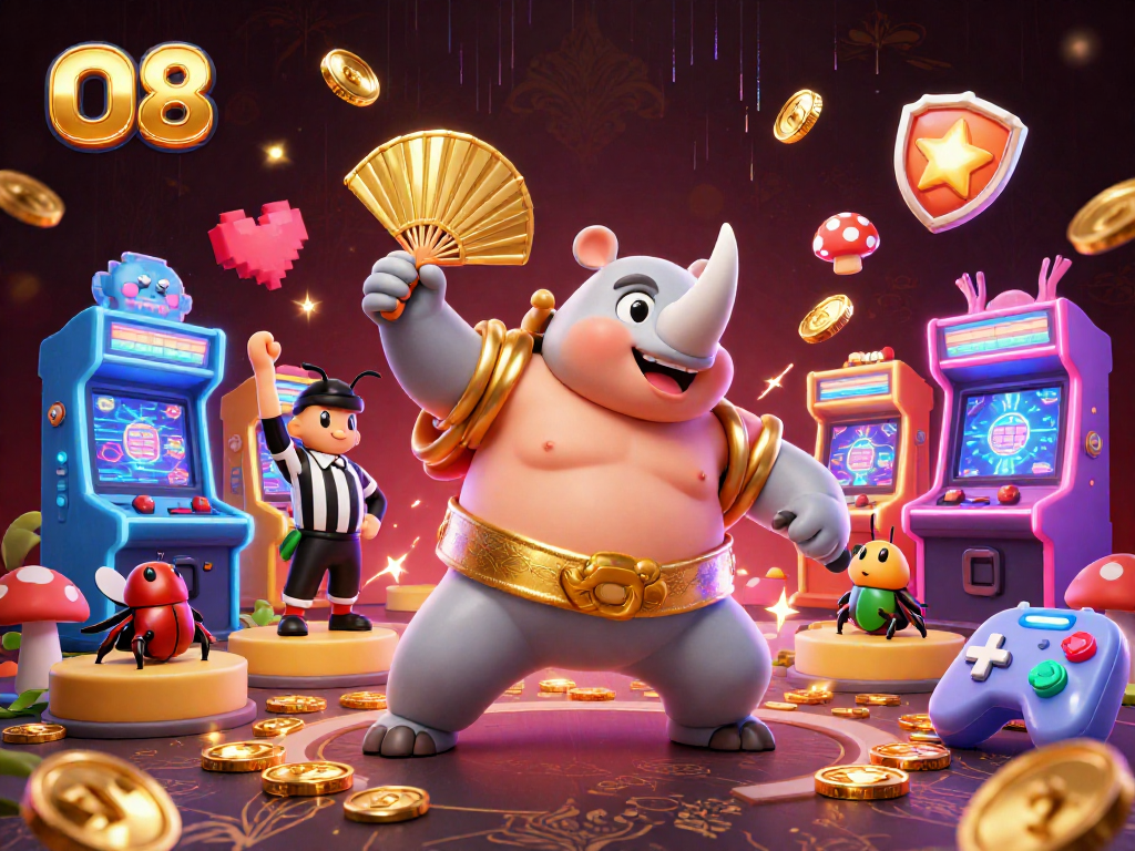 Experience the excitement at O8, with vibrant 3D casino elements in a lively beetle-themed scene.