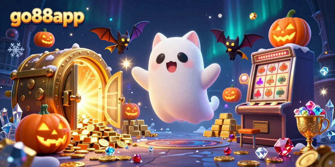 Experience thrilling wins at go88app with a ghost cat in a vibrant casino wonderland.