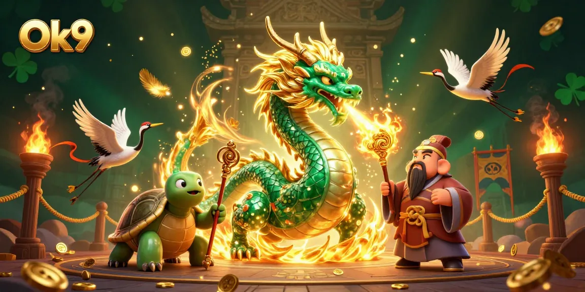 Engage with thrilling Ok9 dragon-themed gaming experience enhanced by dramatic casino elements.