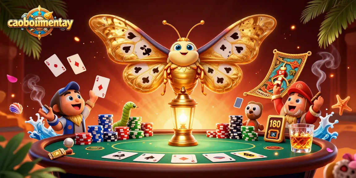 Engage in thrilling gameplay with caoboimientay featuring an elegant moth and casino elements.