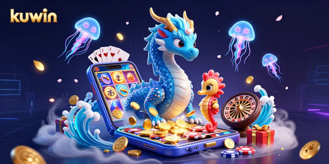 Kuwin showcases thrilling gambling action with vibrant dragon character and colorful gaming elements
