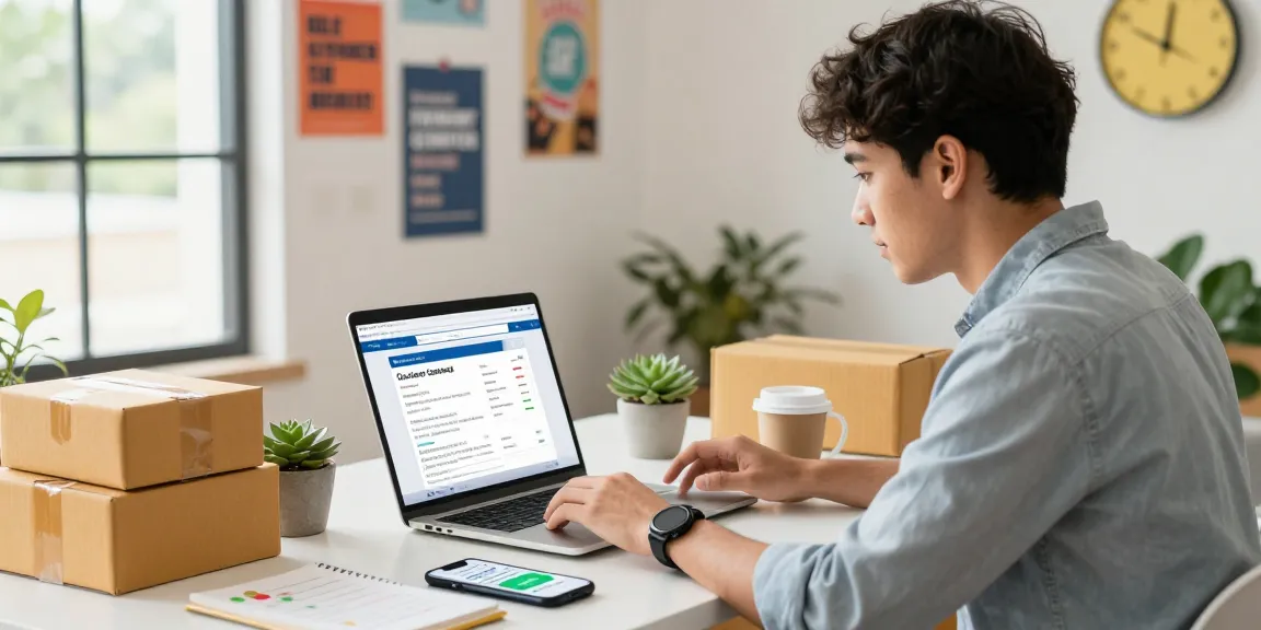 Entrepreneur analyzing customer data at a modern desk with an online payment gateway on laptop, vibrant workspace atmosphere.