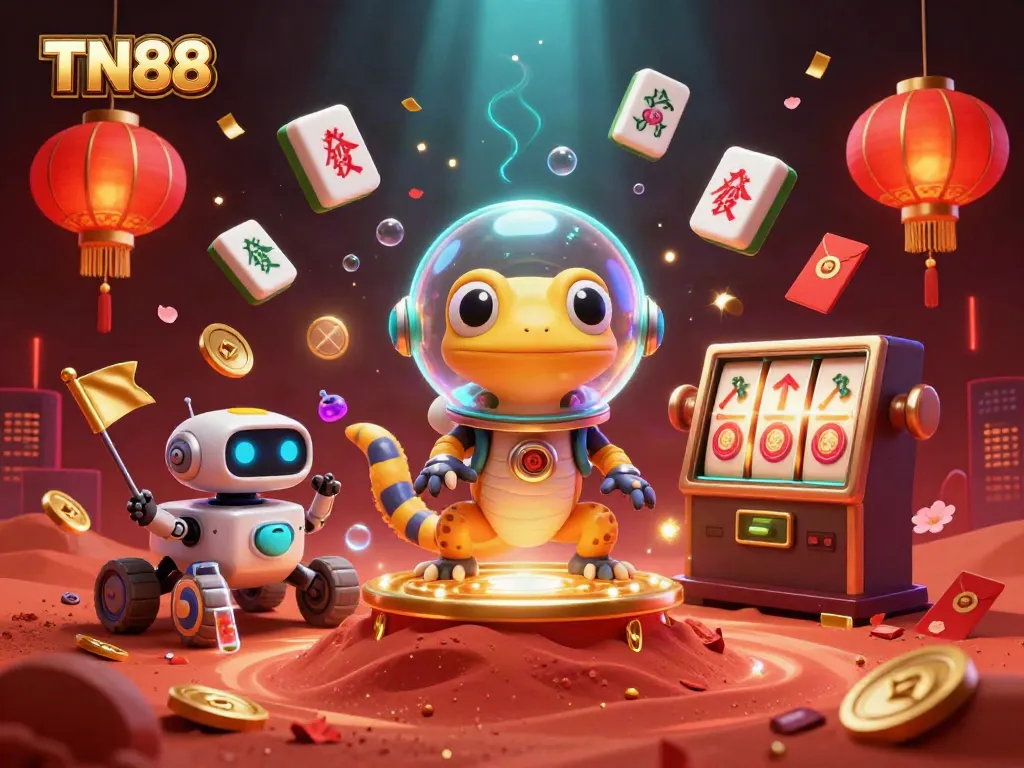 Experience the thrill of TN88 as a Martian gecko discovers a golden casino amidst vibrant celebrations.