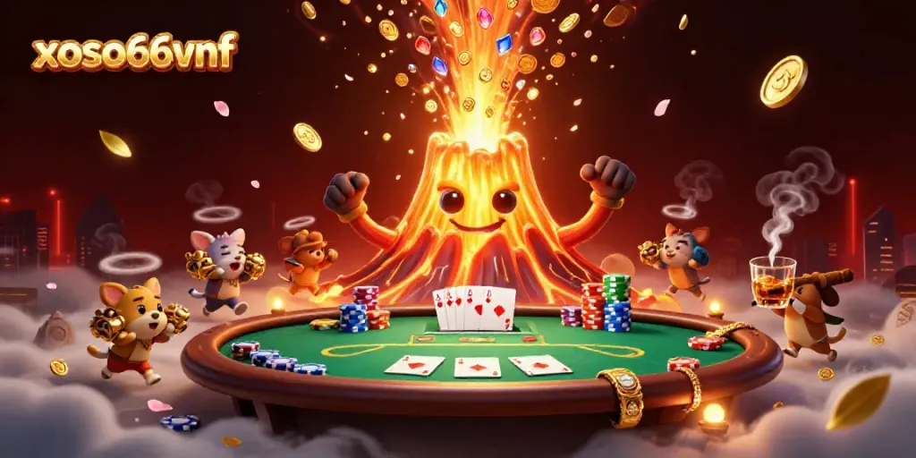 Engage in thrilling gameplay with xoso66vnf at a vibrant casino scene featuring treasure and poker dynamics.