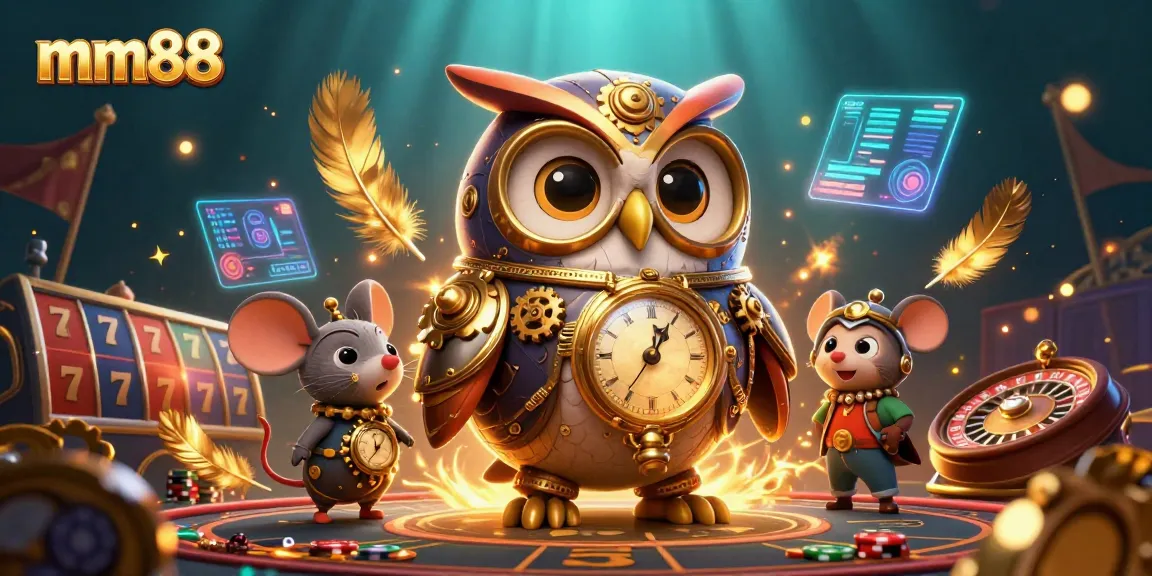 Experience mm88’s exciting world of casino games with a rich 3D illustration featuring dynamic characters.