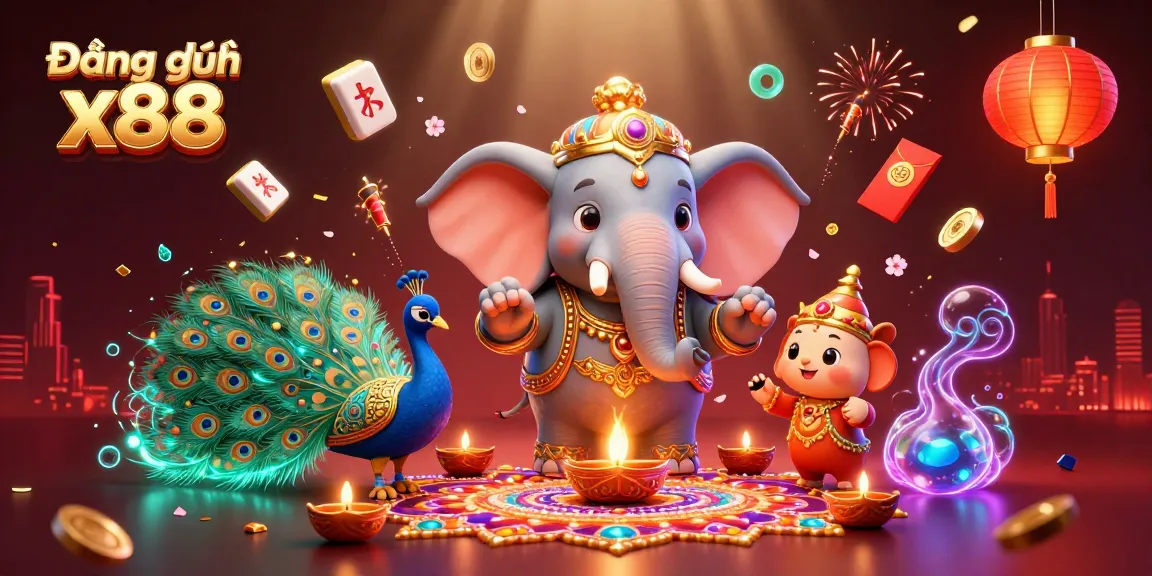 Experience Đăng ký x88 with a vibrant 3D digital scene featuring colorful casino elements and enchanting characters.