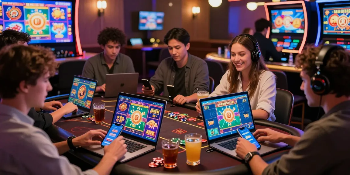 Engaged players clicking tại đây to play exciting games in a vibrant online casino setting.