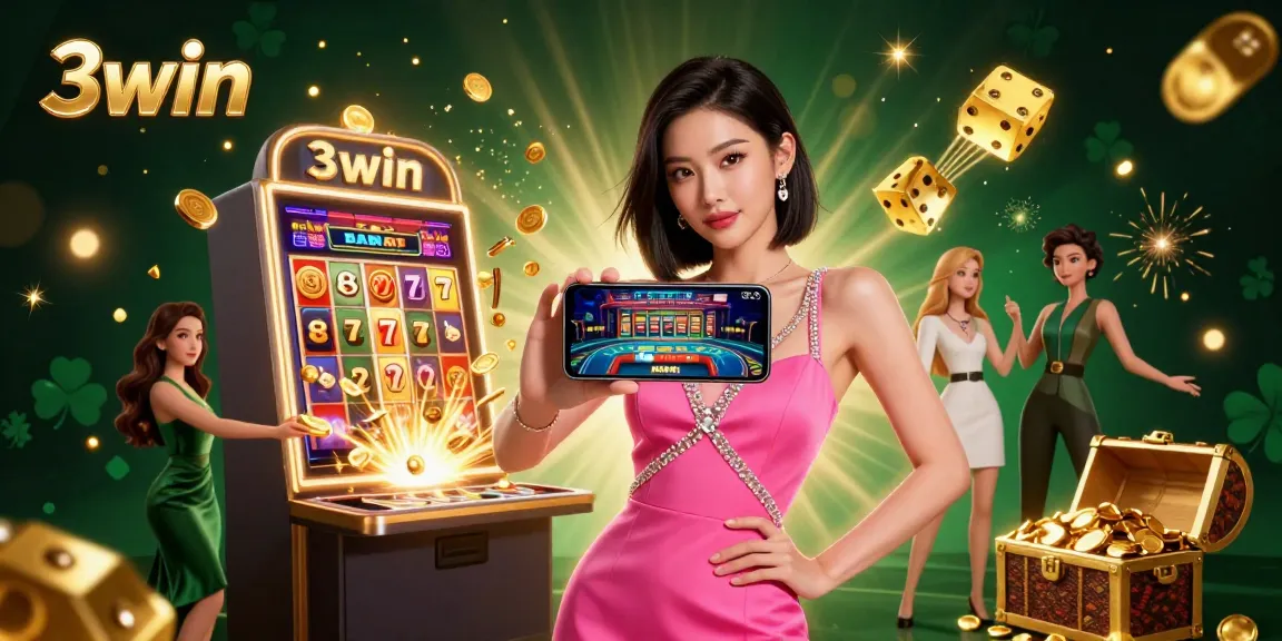 Experience the excitement of 3win with stunning visuals of a live dealer casino game and vibrant slot themes.