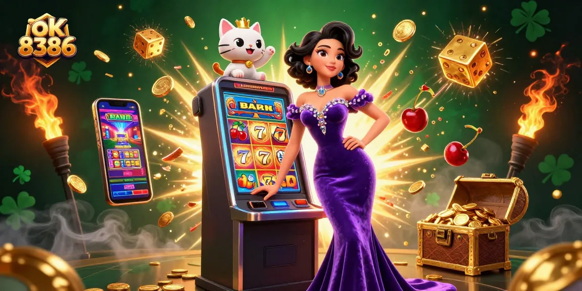 Experience jackpot excitement at ok 8386 with rich 3D casino-themed illustration featuring a vibrant scene.