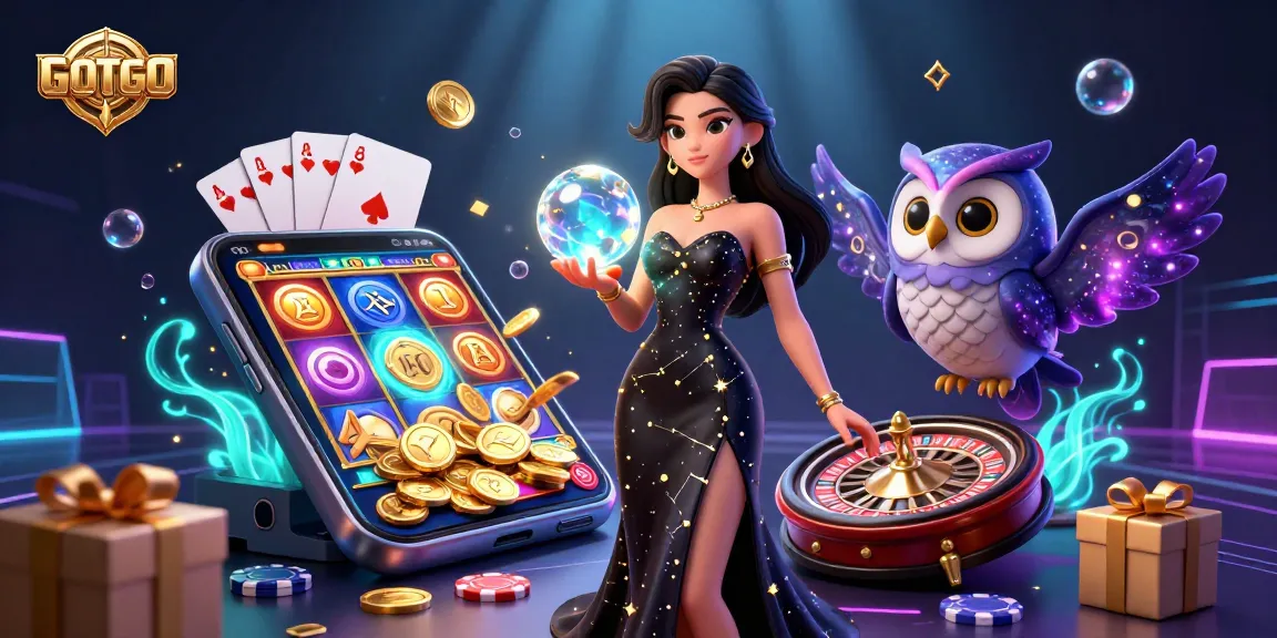 Bermain dan menang besar dengan GOTOTO di suasana kasino yang cerah ini menampilkan mesin slot yang berwarna-warni dan elemen permainan yang bersinar.