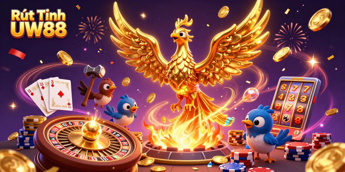 Experience the thrill of Rút Tiền UW88 with golden phoenix and winning casino elements.