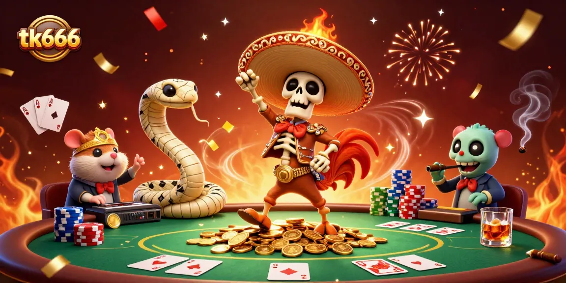 Experience the thrilling world of tk666 with celebratory characters, poker elements, and dazzling effects.