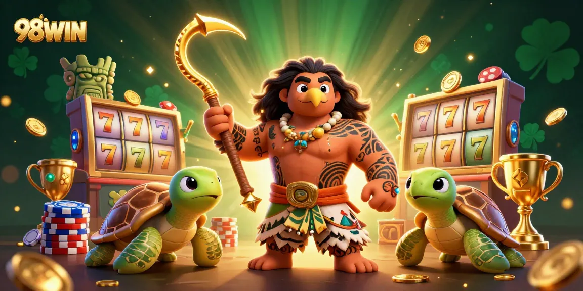Engage with thrilling 98WIN casino slots as the demigod and turtle soar through dynamic gaming action.