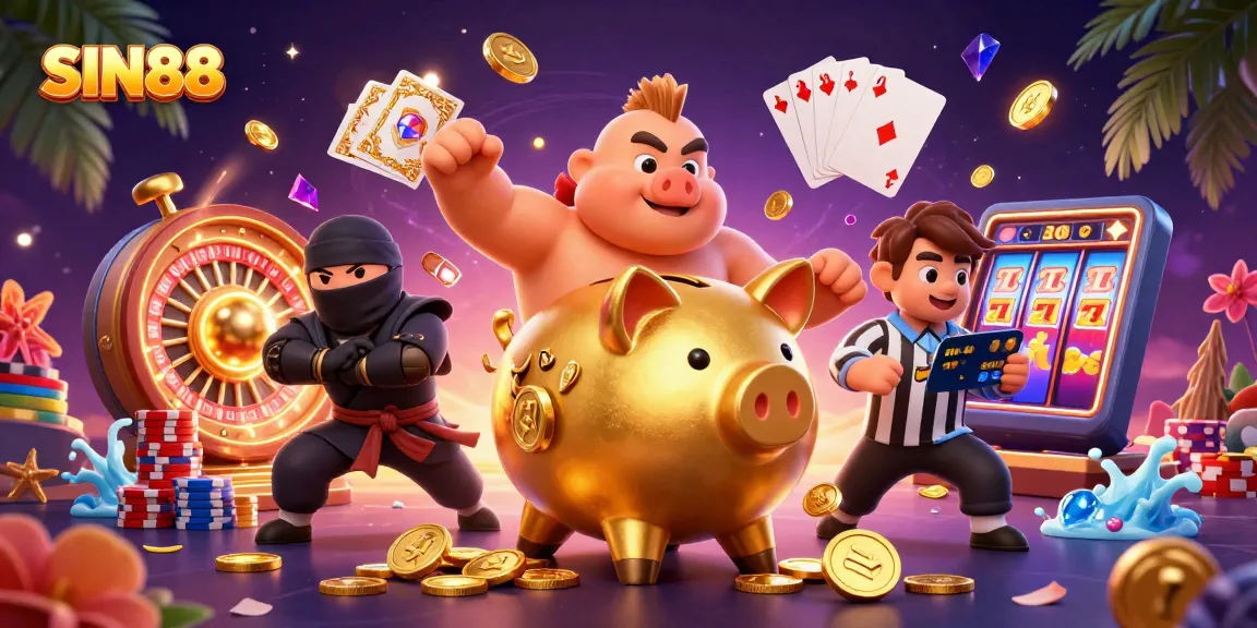 SIN88 unleashes excitement in a vibrant casino scene with animated characters and dynamic game elements.
