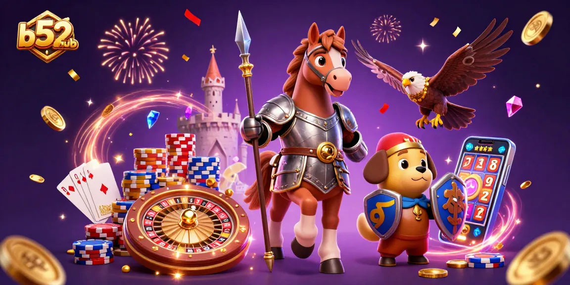 Engage with thrilling games at b52club, featuring vibrant casino elements and characters.
