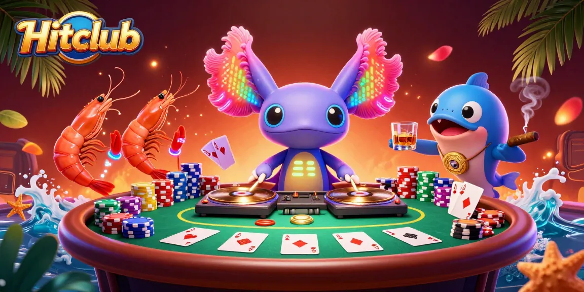 Hitclub electric gaming scene with vibrant characters, poker elements, and dynamic casino atmosphere.