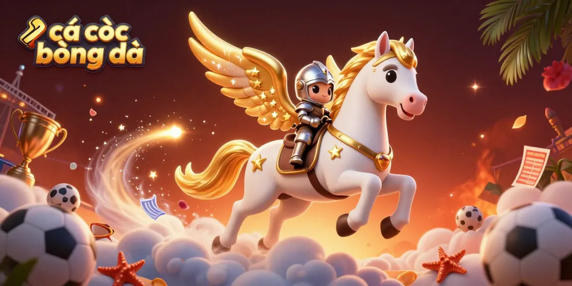 Cá cược bóng đá comes alive with a galloping horse, knight, and betting elements in a vibrant, rich 3D scene.