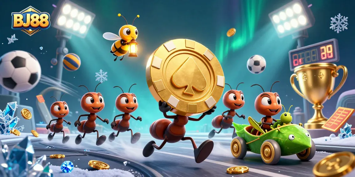 Experience BJ88's thrilling heist with golden poker chips amidst a vibrant casino adventure.