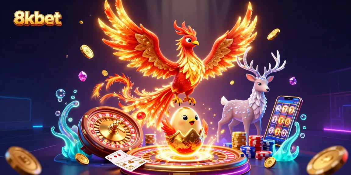 Experience the thrilling world of 8xbet with a vibrant phoenix and gaming elements!