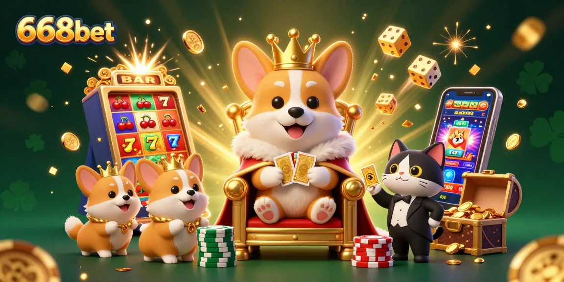 Experience thrilling wins with 668bet in a vibrant 3D casino scene bursting with excitement and games.