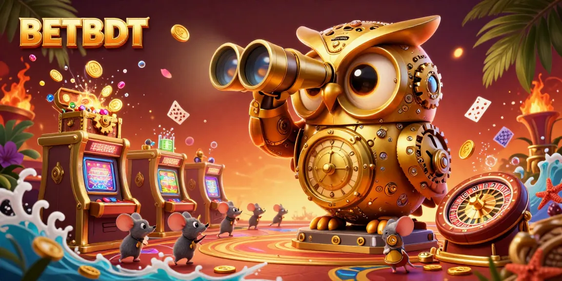 Engage with BETBDT's dynamic casino experience featuring a golden owl in a lively slot environment.