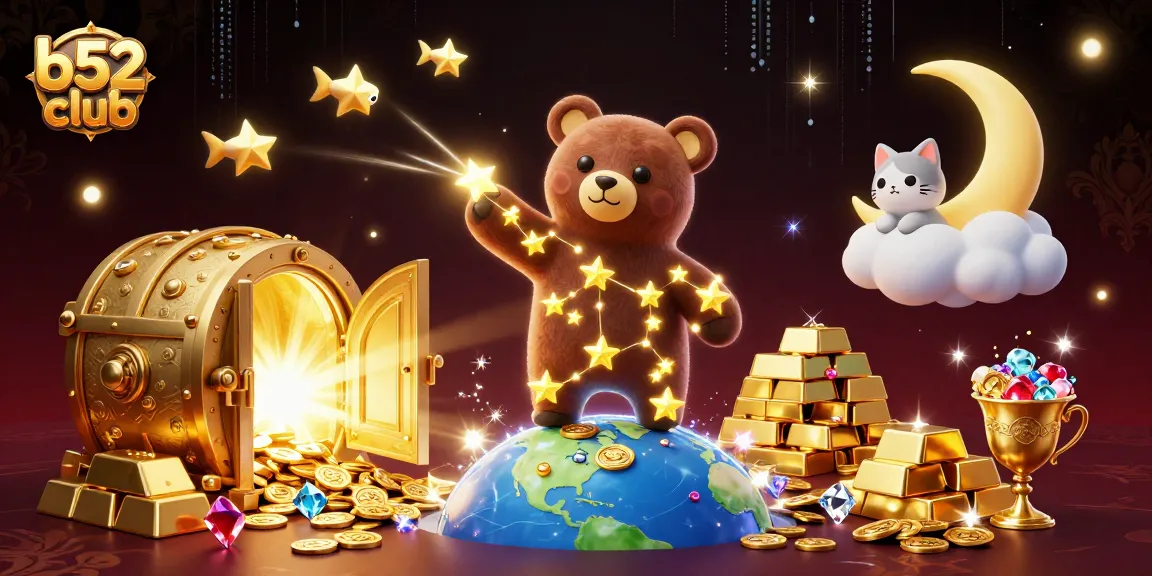 B52club offers an exciting gaming experience with a treasure scene, showcasing dazzling gems and vibrant game elements.