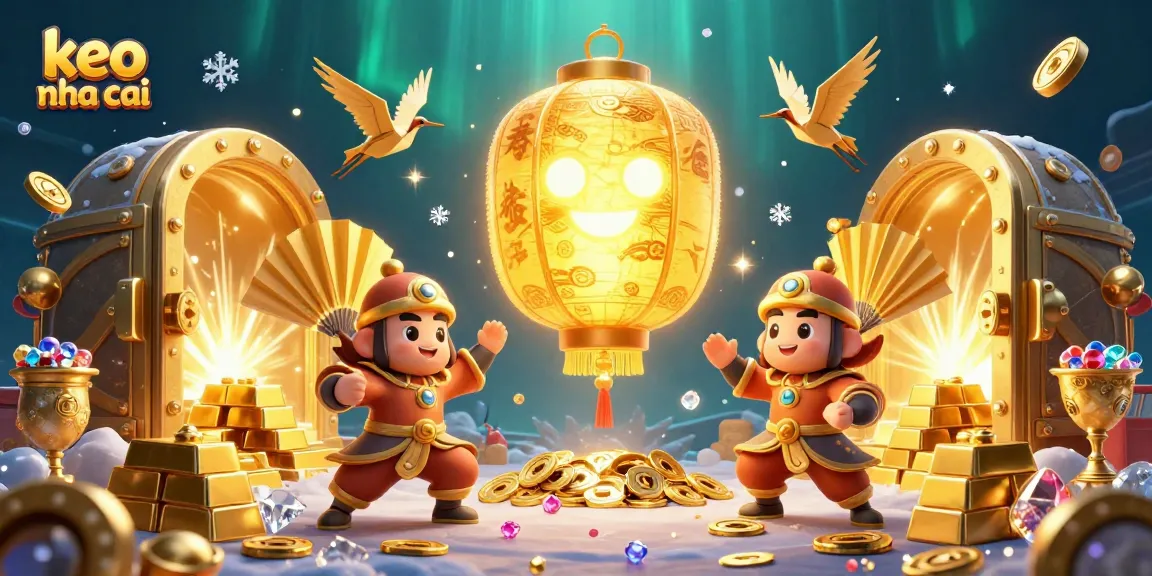 Engage with keo nha cai in a vivid illustration showcasing a golden lantern spirit, surrounded by fortune elements and casino energy.