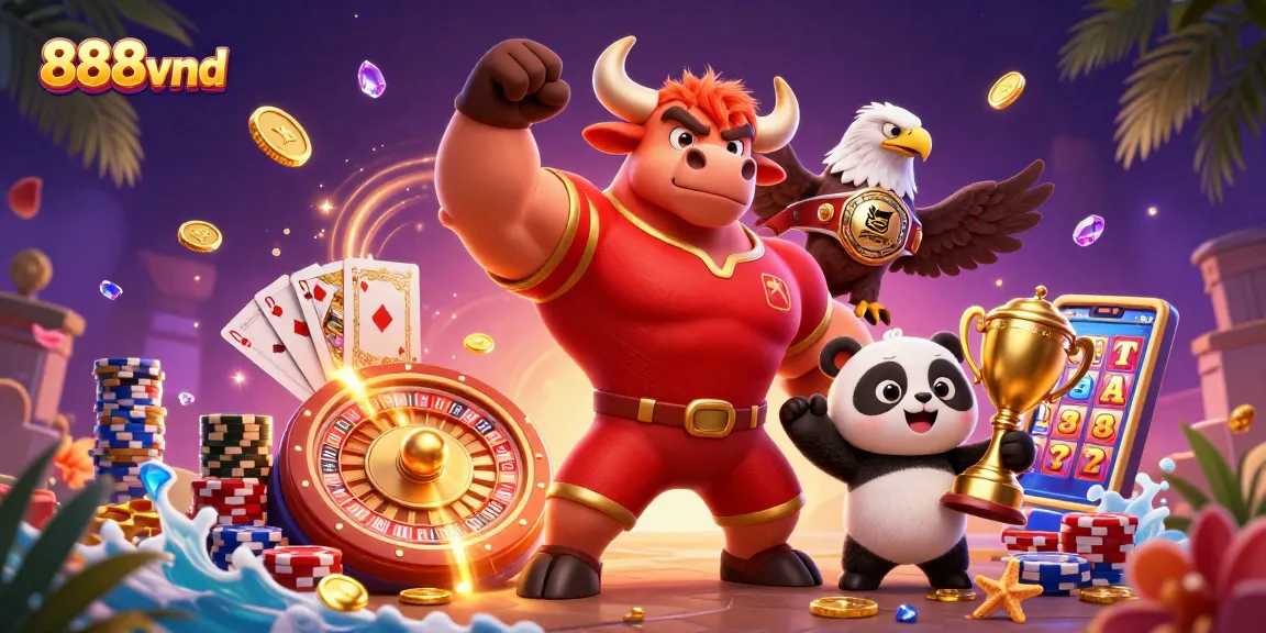 Experience thrilling gameplay at 888vnd with our vibrant casino mascot scene filled with excitement.