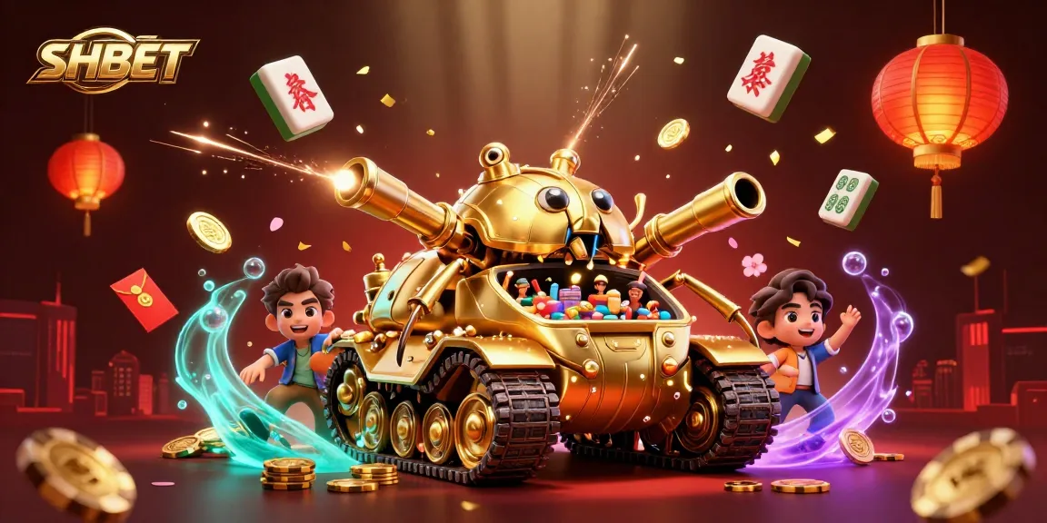 Experience the thrill of SHBET with a golden casino beetle tank surrounded by festive game elements.