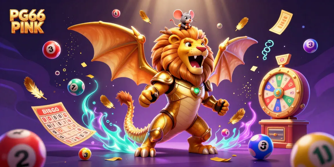 Experience the thrilling world of PG66 PINK with a vibrant 3D casino scene featuring lucky symbols and exploding colors.