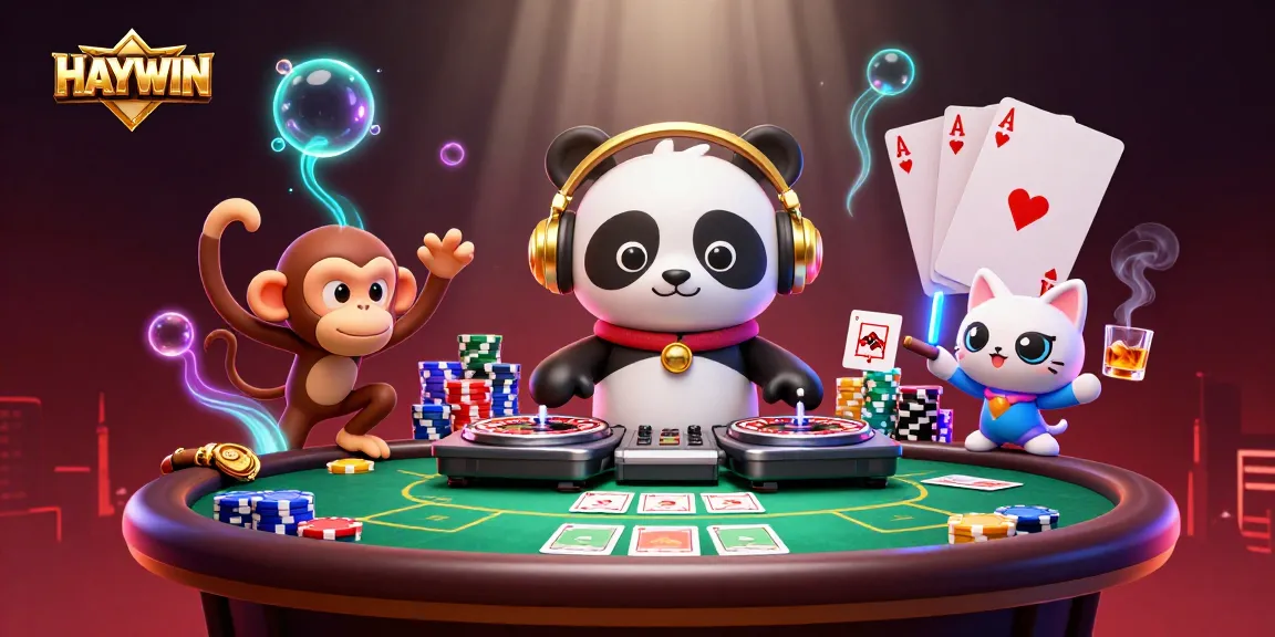Experience the thrill of HAYWIN with a lively casino party featuring a DJ panda and vibrant elements.