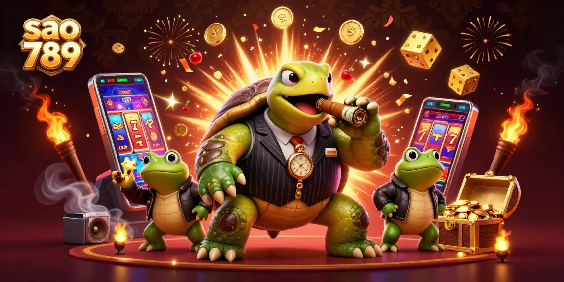Experience the thrill of sao 789 with a vibrant scene of casino action featuring a snapping turtle and jackpot symbols.