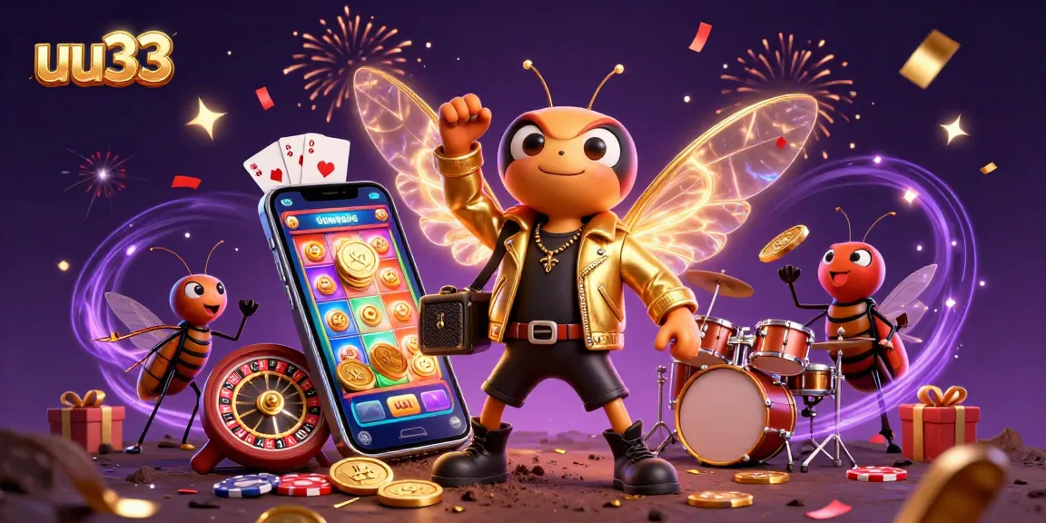 Experience thrilling gameplay with uu33 and a vibrant scene of a cicada rock star in a casino setting.