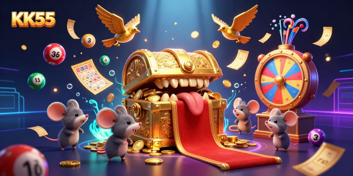 Engage in exciting gambling adventures with KK55's cartoon treasure chest and dynamic prizes.