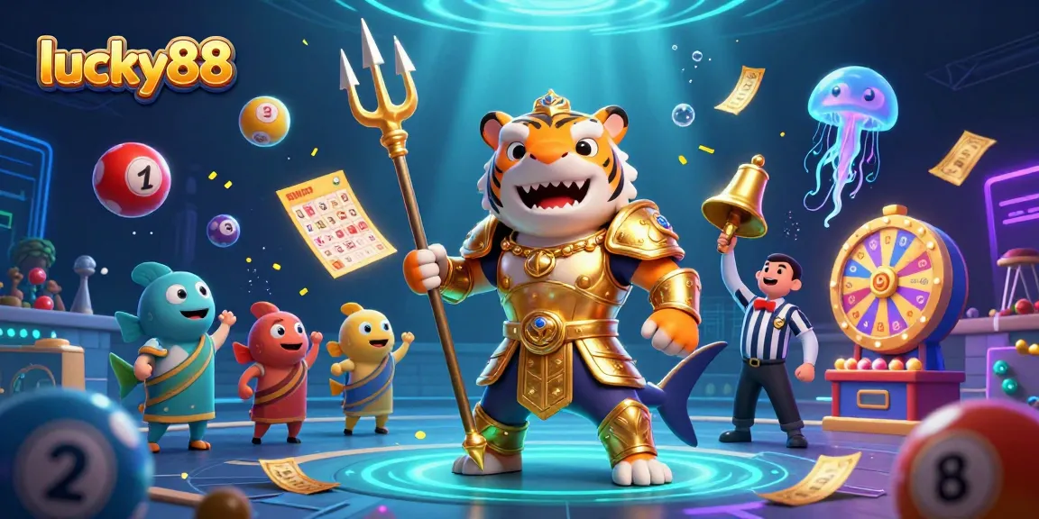 Experience lucky88 in an energetic underwater casino scene filled with dynamic lottery elements.