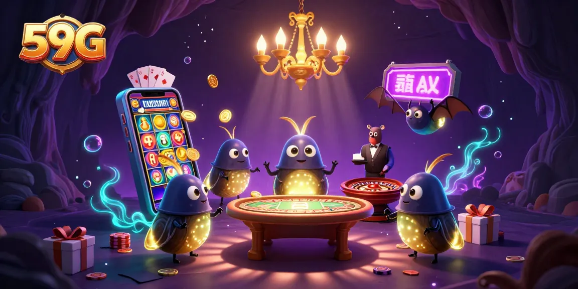Players enjoy thrilling games at 59G with vibrant glowworms lighting the casino atmosphere.