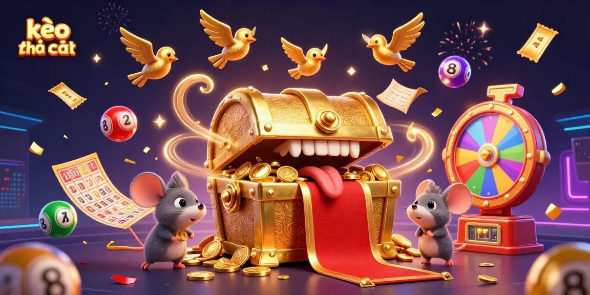 Engage with kèo nhà cái in this vibrant 3D casino scene filled with dynamic lottery elements and treasures.
