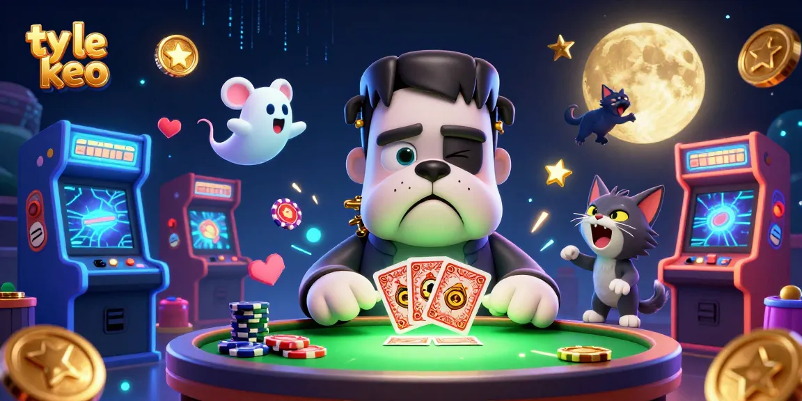 Engage with ty le keo insights while the Frankenstein bulldog deals cards in a vibrant casino atmosphere.