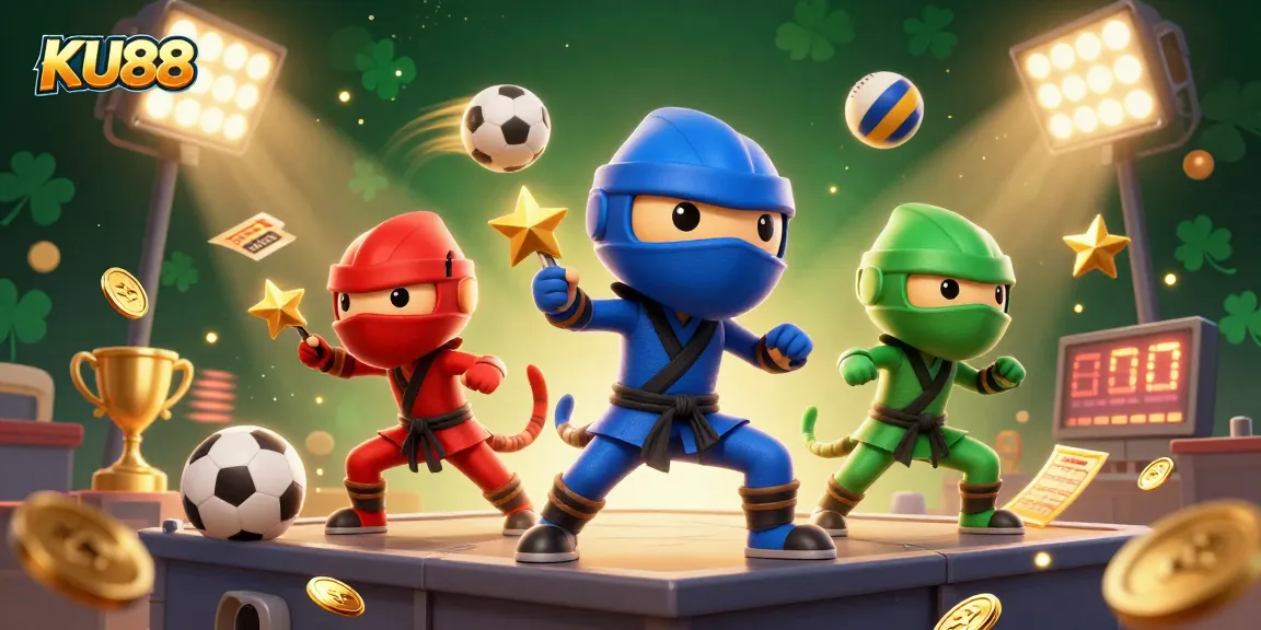 Engage in thrilling gameplay at KU88 with dynamic scenes featuring skilled chameleon ninjas and sports action.