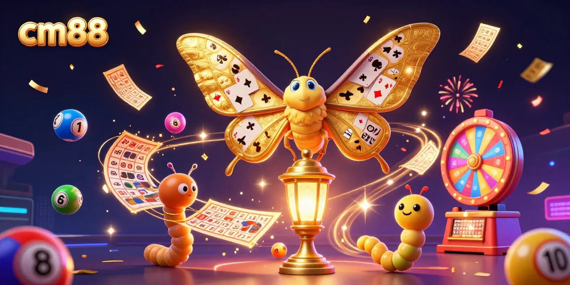 Experience thrilling gaming fun at CM88 with vibrant lottery balls and a stunning golden moth design.
