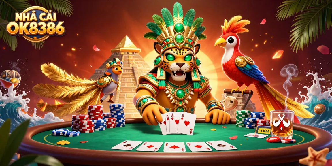 Experience thrilling gameplay at NHÀ CÁI OK8386 with vibrant poker scene and dynamic characters.