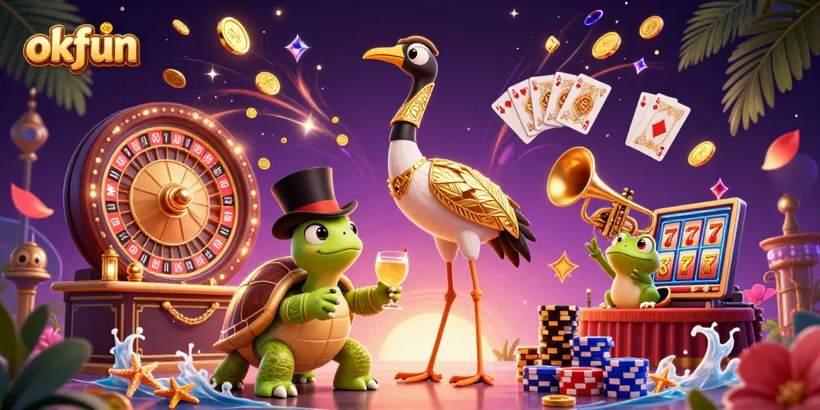 Play engaging casino games and win big with okfun through vibrant and dynamic 3D illustration.