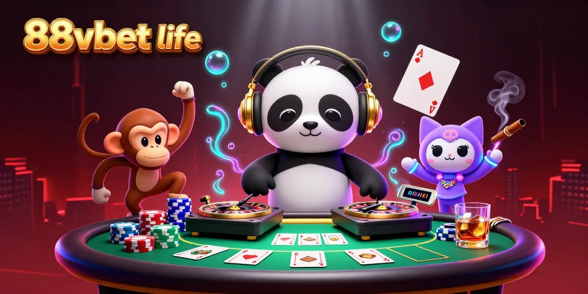 Khám phá sự phấn khích tại 88vbet life với DJ panda và monkey biểu diễn trên sân khấu sòng bài.