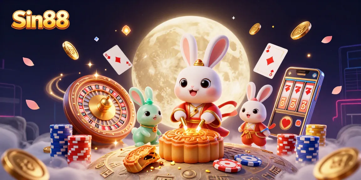 Experience Sin88 magic with enchanting moon rabbits and vibrant casino elements.