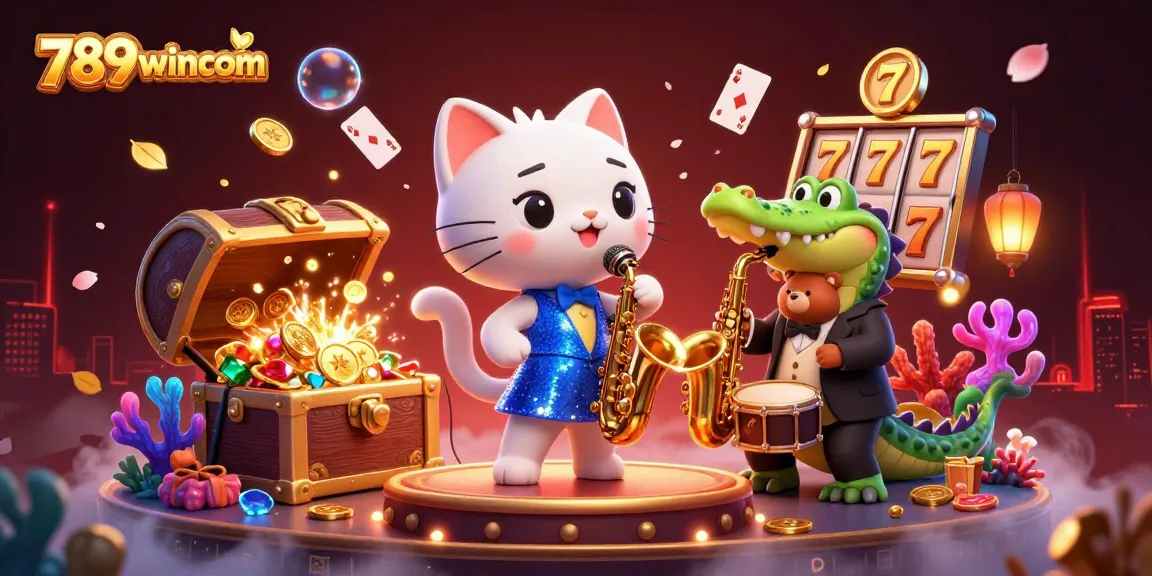 Experience winning moments at 789wincom with a vibrant casino-themed 3D illustration filled with excitement.