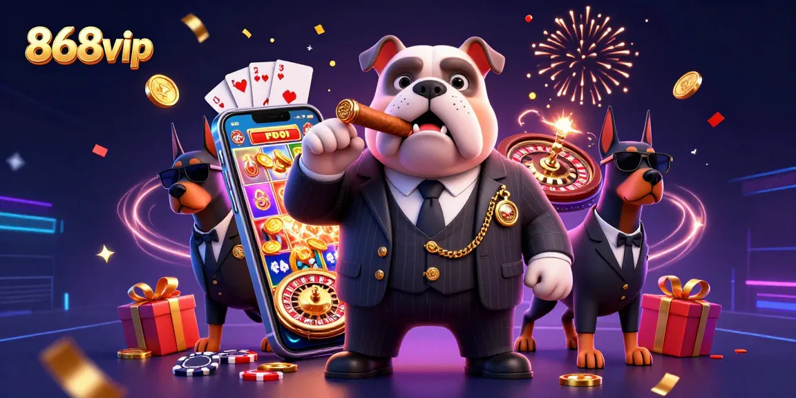 Experience thrilling casino action with the 868vip mafia-themed illustration featuring vibrant games and rewards.